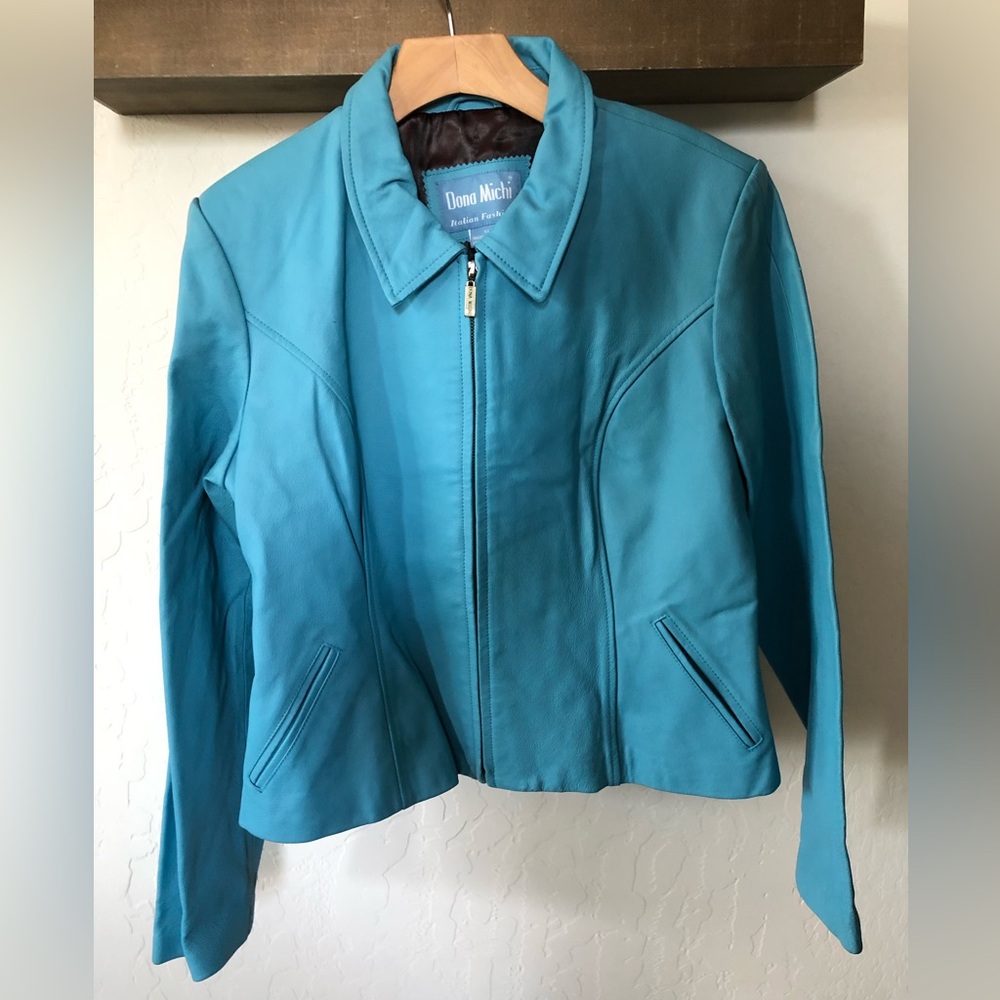 Turquoise Leather Zip Jacket